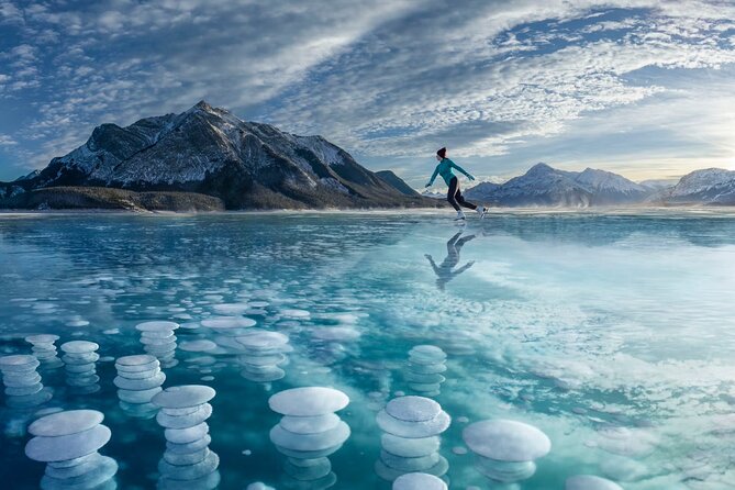 Abraham Ice Bubble/Sunwapta Falls,Snowshoeing,Icefield, Bow&Peyto - Banff’s opening views: Cascade Mountain and Vermilion Lakes