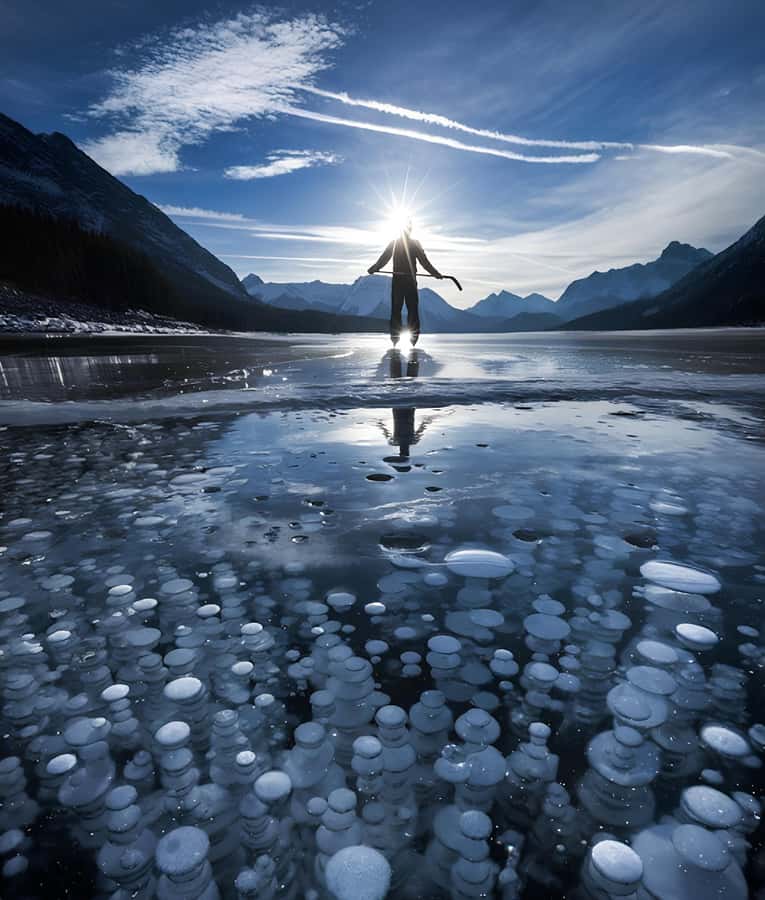 Abraham IceBubble/Sunwapta Falls, Snowshoeing Bow & Peyto - Winter’s strange prize at Abraham Lake