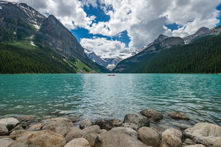 Lake Louise: Moraine & Louise Lake Half-Day Highlights Tour - Reaching the Rockpile at Moraine Lake