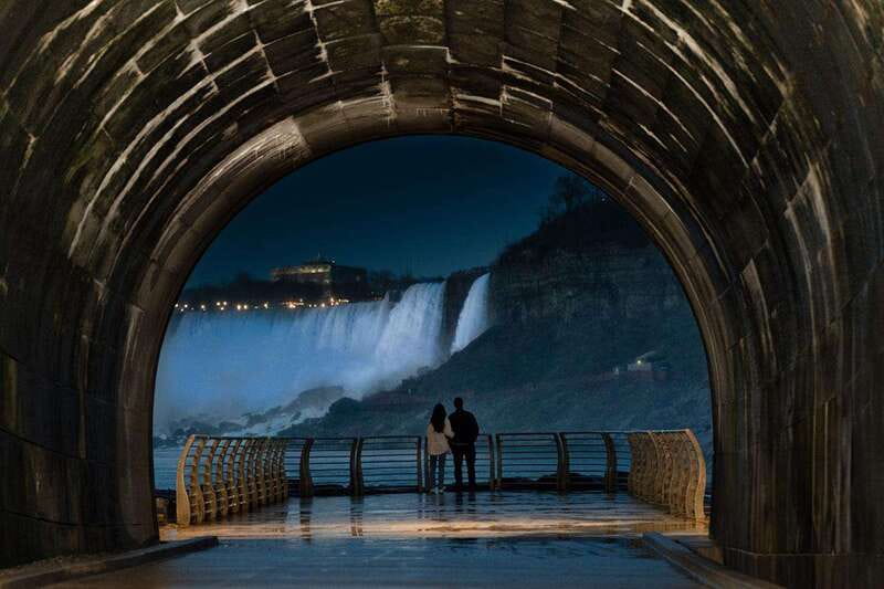 Niagara Falls: Night Tour w/ 3 Course Dinner & Light Show - The tunnel walk to the base of Horseshoe Falls