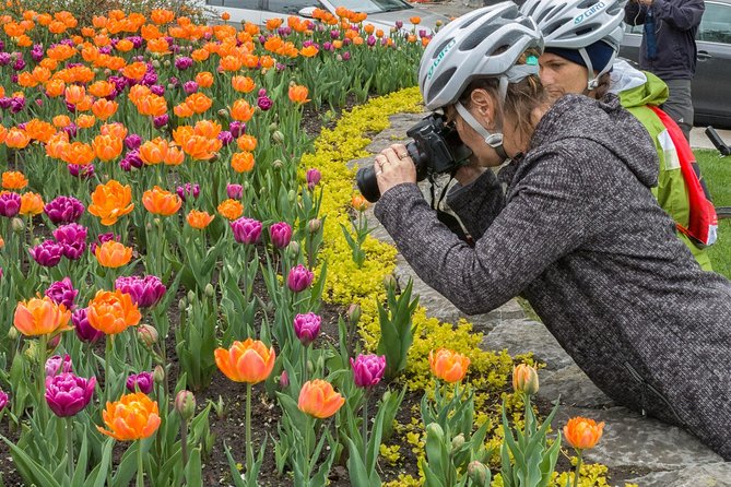 Ottawa Spring Tulip Festival Bike Tour - Crossing the Rideau Canal toward Lansdowne Park