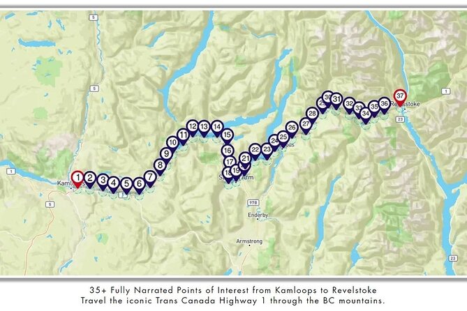 Smartphone Audio Driving Tour between Kamloops & Revelstoke - Starting in Kamloops and following the Thompson River