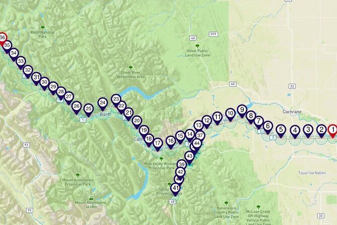 Smartphone Audio Driving Tour between Lake Louise and Calgary - Lakes, campgrounds, ski areas, and mountain villages